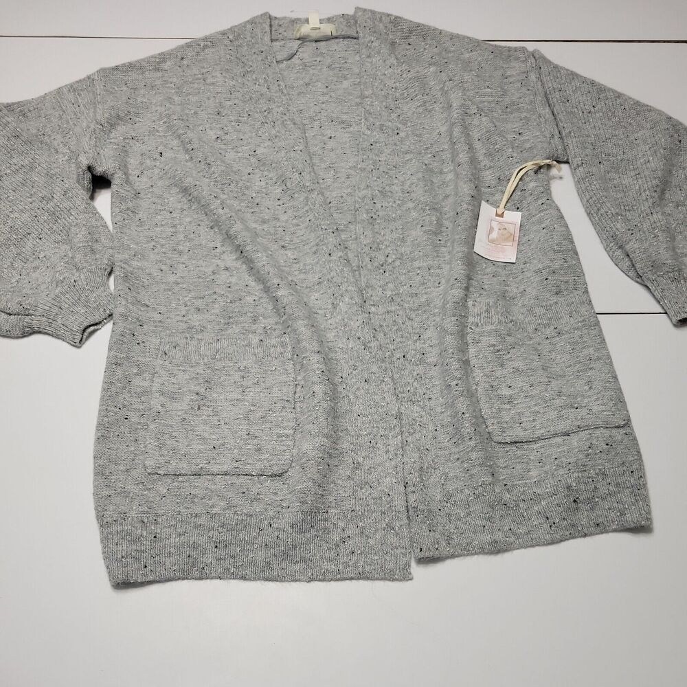 Jessica Simpson Women S Open Front‎ Cardigan Gray Oversized Long Sleeve Feather